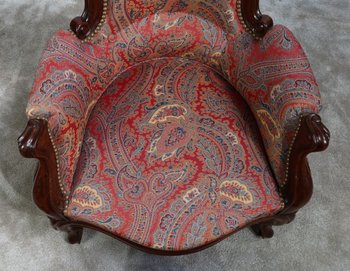 Piccola Bergère in mogano in stile Luigi XV, periodo Napoleone III - Metà del XIX secolo