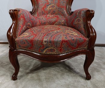 Piccola Bergère in mogano in stile Luigi XV, periodo Napoleone III - Metà del XIX secolo