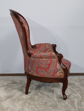 Piccola Bergère in mogano in stile Luigi XV, periodo Napoleone III - Metà del XIX secolo