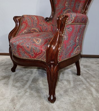 Piccola Bergère in mogano in stile Luigi XV, periodo Napoleone III - Metà del XIX secolo