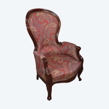 Piccola Bergère in mogano in stile Luigi XV, periodo Napoleone III - Metà del XIX secolo