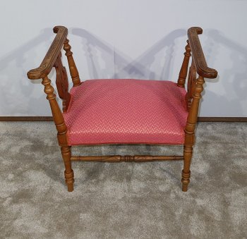 Petite Banquette à Accotoirs en Noyer massif – Fin XIXe
