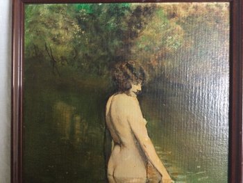 Nu au bain signé L. DUMAS