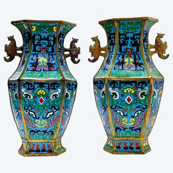 Paire De Vases En Cloisonné époque Fin XIXème