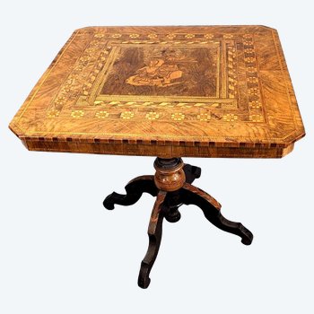 Italian Sorrento Pedestal Table Richly Inlaid Decorated With Saint George Slaying The Dragon