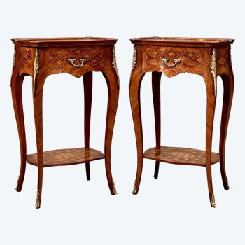 Pair Of Louis XV Style Marquetry Salon Table Circa 1900