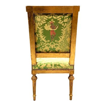 Poltrona In Legno Dorato Stile XIX Luigi XVI Rifoderata Con Un Tessuto Di Chez Rubelli