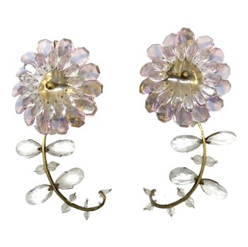 Series Of 3 Colored Crystal Sconces By Palwa