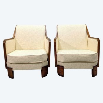 Pair Of Club Armchairs In Oak 1930