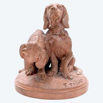 Basset terracotta dogs by Emmanuel Fremiet