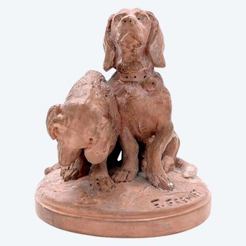 Basset cani in terracotta di Emmanuel Fremiet