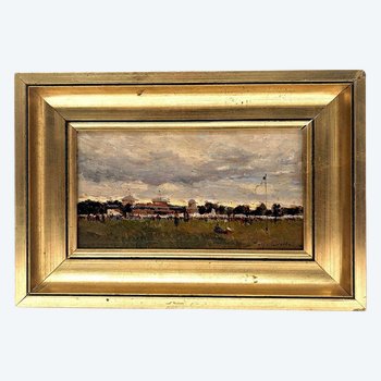 Champ De Course Hippique Par Alfred Casile école Française Fin XIXème