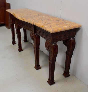 Large console table in solid mahogany and marble top, Louis XVI style - Late 19th century