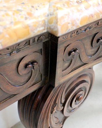 Large console table in solid mahogany and marble top, Louis XVI style - Late 19th century