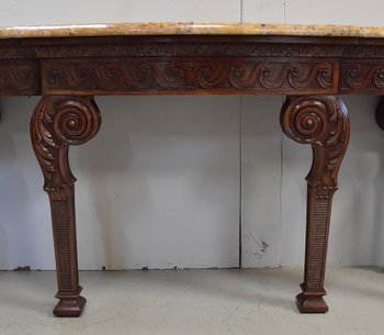 Large console table in solid mahogany and marble top, Louis XVI style - Late 19th century
