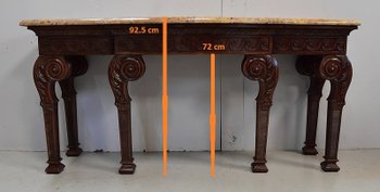 Large console table in solid mahogany and marble top, Louis XVI style - Late 19th century