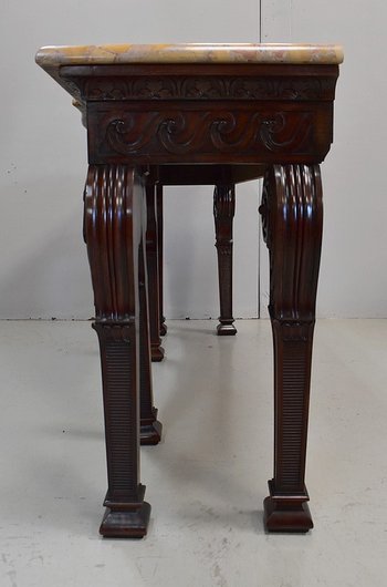 Large console table in solid mahogany and marble top, Louis XVI style - Late 19th century