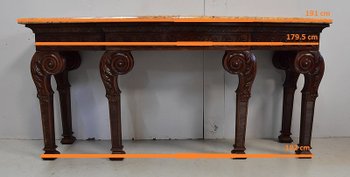 Large console table in solid mahogany and marble top, Louis XVI style - Late 19th century