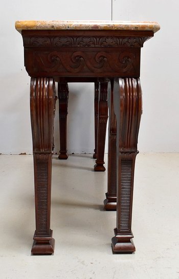 Large console table in solid mahogany and marble top, Louis XVI style - Late 19th century