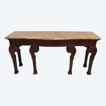 Large console table in solid mahogany and marble top, Louis XVI style - Late 19th century