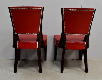 Coppia di Sedie in Ebano Macassar e Pelle Rossa – Anni '30