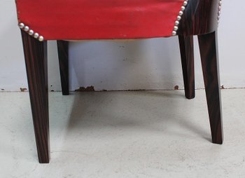 Coppia di Sedie in Ebano Macassar e Pelle Rossa – Anni '30