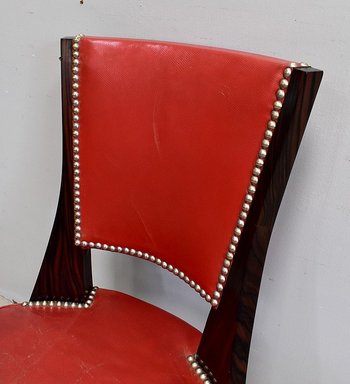 Coppia di Sedie in Ebano Macassar e Pelle Rossa – Anni '30