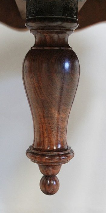 Blue Velvet and Rosewood Stool, Adjustable Height, Louis XV Style, Napoleon III Period - 19th Century