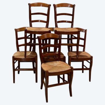 Suite Of 6 Straw Chairs In Cherry - XXth