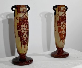 Paar Vasen aus „französischem Glas“, signiert Charder, Art Deco - 1927