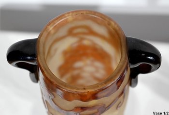 Paar Vasen aus „französischem Glas“, signiert Charder, Art Deco - 1927