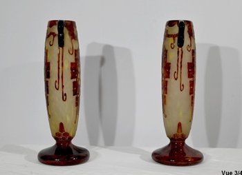 Paar Vasen aus „französischem Glas“, signiert Charder, Art Deco - 1927