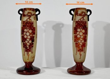 Paar Vasen aus „französischem Glas“, signiert Charder, Art Deco - 1927
