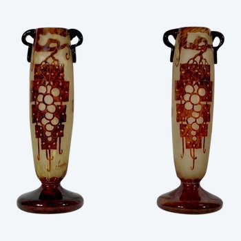 Coppia di vasi "French Glass", firmati Charder, Art Déco - 1927