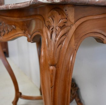 Console en Noyer Blond massif, de style Louis XV, époque Napoléon III - Milieu XIXe