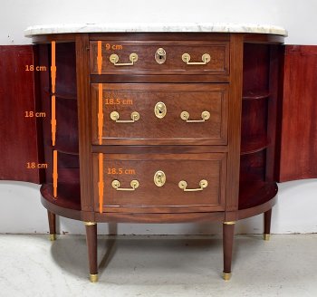 Credenza piccola - Comò Demi-Lune in mogano, periodo Luigi XVI - XVIII secolo