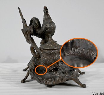 Calamaio in peltro, firmato A.Bossu - Fine XIX secolo