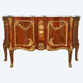 Bahut à Porte Marqueté De Style Transition Bronze Doré