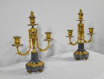 Pair of Bronze and Marble Candelabra - Mid 19th Century