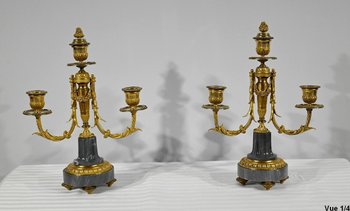 Pair of Bronze and Marble Candelabra - Mid 19th Century