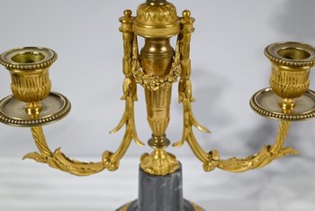 Pair of Bronze and Marble Candelabra - Mid 19th Century