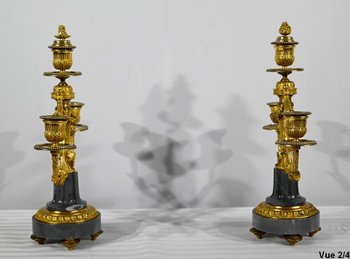 Pair of Bronze and Marble Candelabra - Mid 19th Century