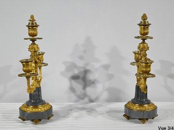 Pair of Bronze and Marble Candelabra - Mid 19th Century