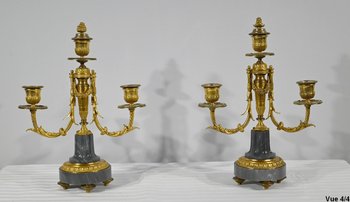 Pair of Bronze and Marble Candelabra - Mid 19th Century