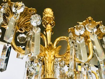 Coppia di candelieri candelabri in bronzo dorato e cristallo XIX