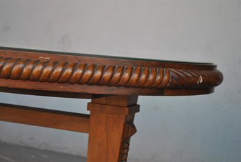 Table Bords Arrondis 1940 En Noyer Art Déco