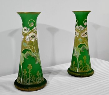 Coppia di Vasi in Pasta Vitrea, Legras, Art Nouveau - Fine XIX secolo