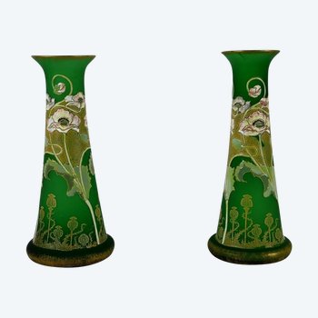 Pair of Glass Paste Vases, Legras, Art Nouveau - Late 19th century