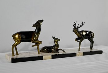 Groupe Cerf, Biche et Faon en Régule - Début XXe
