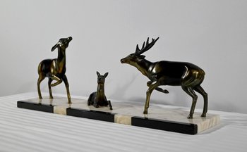 Groupe Cerf, Biche et Faon en Régule - Début XXe